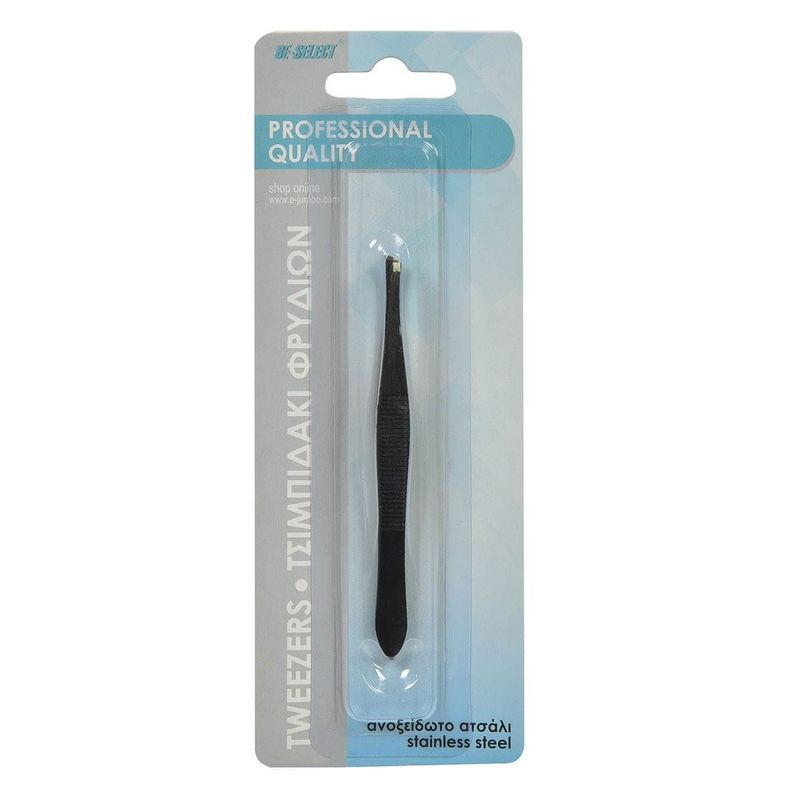 Ingrijire personala si Cosmetice - Manichiura si pedichiura - Pensete - Penseta sprancene inox, varf oblic, 9 cm, neagra - Infinity.ro
