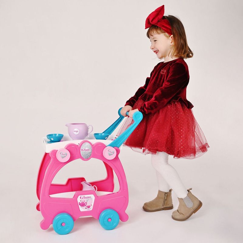 Jucarii, Copii si Bebe - Jucarii si jocuri - Jucarii de rol - Bucatarii copii - Set servire ceai si cafea, bidlo, 40 cm, fucsia si verde marin, 42 piese - Infinity.ro