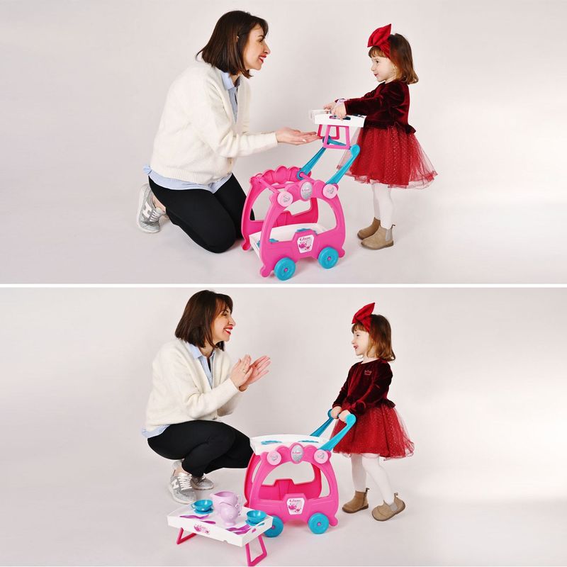 Jucarii, Copii si Bebe - Jucarii si jocuri - Jucarii de rol - Bucatarii copii - Set servire ceai si cafea, bidlo, 40 cm, fucsia si verde marin, 42 piese - Infinity.ro