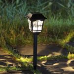 Casa si Gradina - Corpuri si surse de iluminat - Iluminat exterior - Lampi solare - Lampa solara, vitraliu, 32 cm, culoare negru, material plastic - Infinity.ro