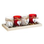 Casa si Gradina/Decoratiuni/Aromaterapie si lumanari/Suporturi lumanari - Suporturi pentru lumanari, "love", set 4 bucati, multicolor, baza din lemn, pahare din sticla, decor inimi si pietris - Infinity.ro