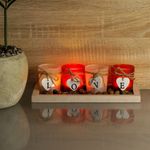 Casa si Gradina/Decoratiuni/Aromaterapie si lumanari/Suporturi lumanari - Suporturi pentru lumanari, "love", set 4 bucati, multicolor, baza din lemn, pahare din sticla, decor inimi si pietris - Infinity.ro
