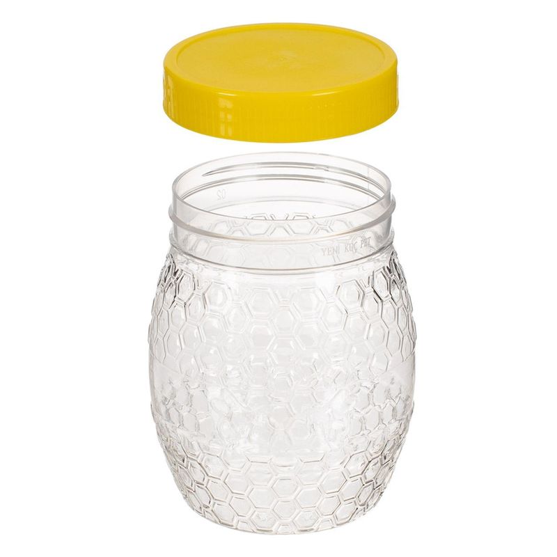 Casa si Gradina - Bucatarie si vesela - Organizare si depozitare bucatarie - Borcane si capace - Recipient plastic miere, model celular, capac galben, capacitate 0.7l - Infinity.ro