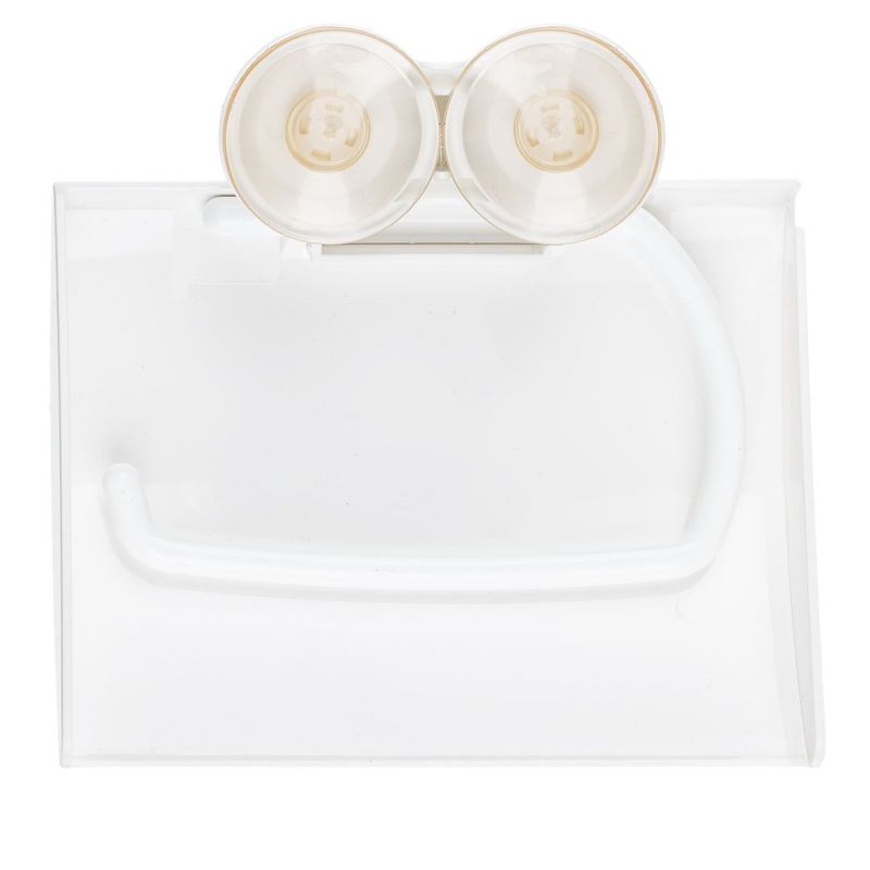 Casa si Gradina - Sanitare - Suporturi si accesorii baie - Suporturi baie - Suport hartie igienica cu capac, montare cu ventuza, plastic, alb, 15.2 x 16cm - Infinity.ro