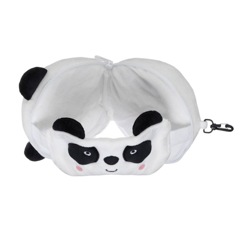 Sport si Outdoor - Articole de voiaj - Accesorii articole de voiaj - Set perna de calatorie si masca de somn, model panda, material poliester, alb-negru - Infinity.ro