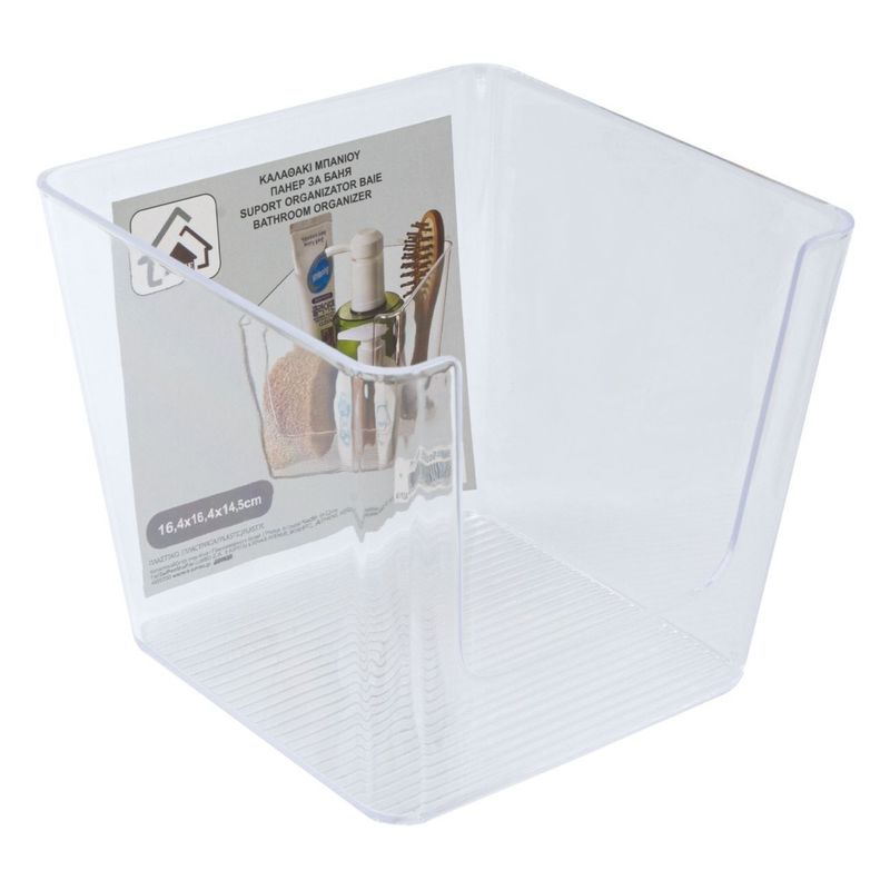 Ingrijire personala si Cosmetice - Machiaj - Portfarduri si genti cosmetice - Suport baie acrilic, transparent, dimensiuni 16.4 x 16.4 x 14.5cm - Infinity.ro