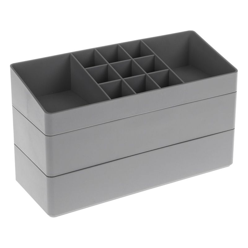 Ingrijire personala si Cosmetice - Machiaj - Portfarduri si genti cosmetice - Suport cosmetice, model 3 nivele, plastic, culoare gri, dimensiuni 25.5 x 10.2 x 15cm - Infinity.ro