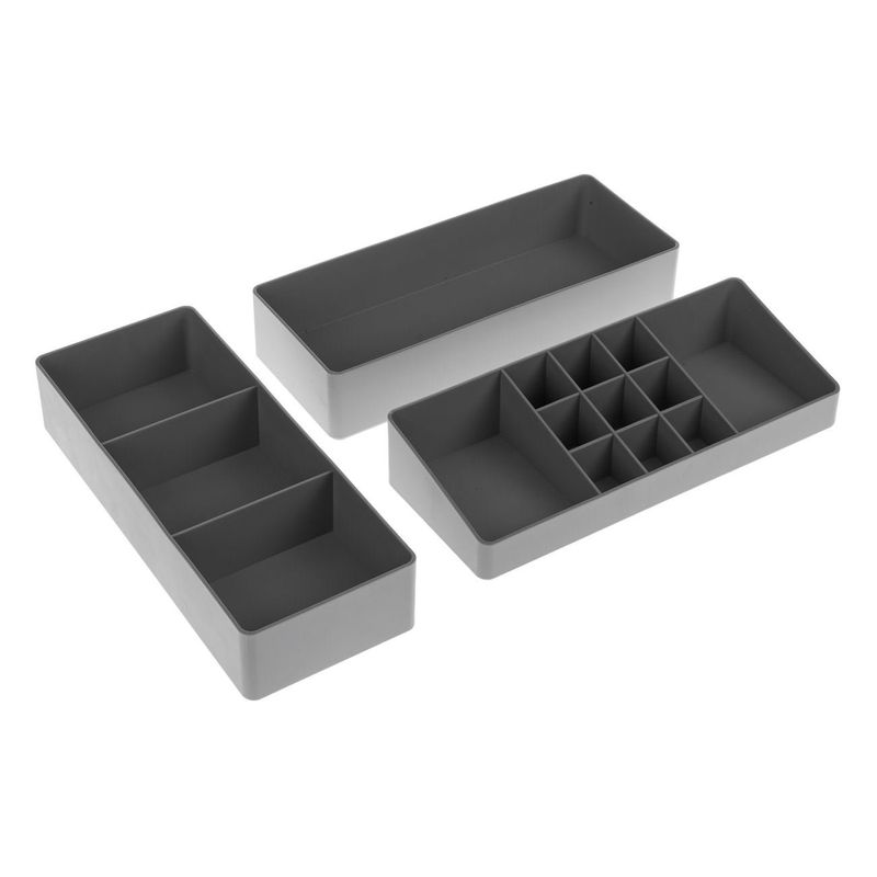 Ingrijire personala si Cosmetice - Machiaj - Portfarduri si genti cosmetice - Suport cosmetice, model 3 nivele, plastic, culoare gri, dimensiuni 25.5 x 10.2 x 15cm - Infinity.ro