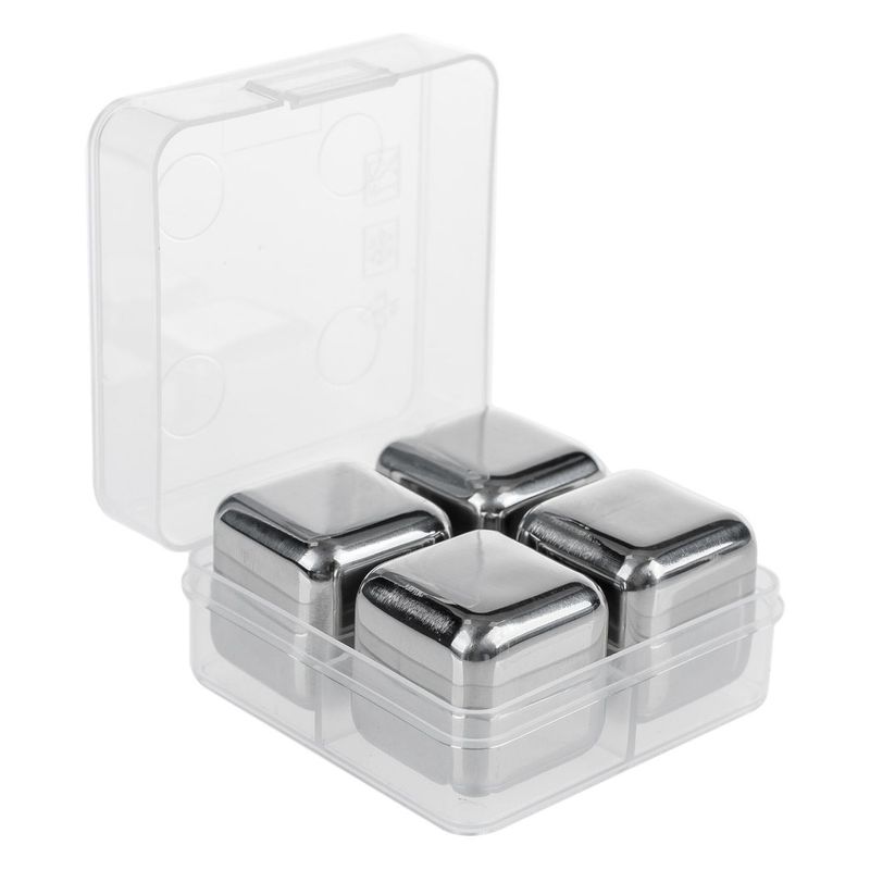 Casa si Gradina - Bucatarie si vesela - Accesorii bar - Forme cuburi de gheata - Set cuburi reutilizabile din otel inoxidabil, argintiu, 4 bucati - Infinity.ro