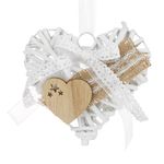 Casa si Gradina - Decoratiuni - Obiecte decorative - Accesorii decorative - Decoratiune suspendabila, inima din lemn, dantela si organza, alb, 14 x 14cm - Infinity.ro