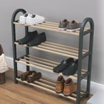 Casa si Gradina - Mobilier - Dulapuri si sifoniere - Dulapuri pantofi - Suport pantofi, model 4 rafturi, culoare negru-bej, dimensiuni 64 x 18 x 64 cm, material plastic si lemn - Infinity.ro