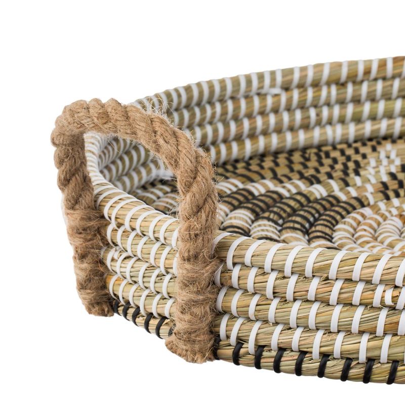 Casa si Gradina - Bucatarie si vesela - Ustensile bucatarie - Tavi servire - Tava decorativa rotunda, model stea, paie naturale, 37 x 6cm, multicolor, cu manere din sfoara - Infinity.ro