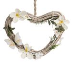 Casa si Gradina - Decoratiuni - Obiecte decorative - Accesorii decorative - Decor suspendabil, model inima, lemn, flori si fluturi, alb washed, 22 x 2.5 x 19cm - Infinity.ro