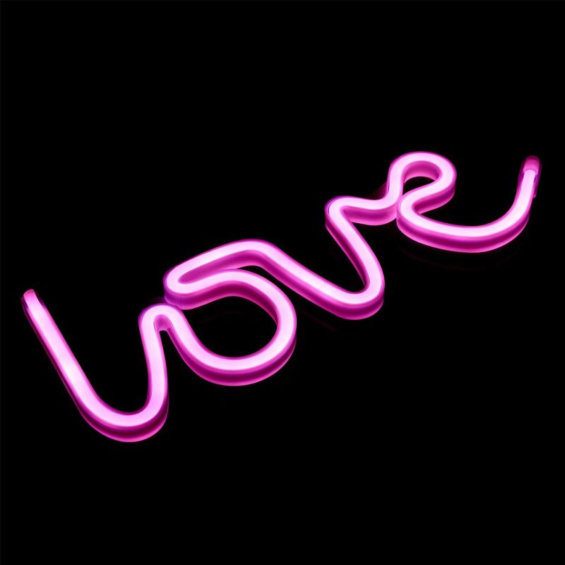 Casa si Gradina - Corpuri si surse de iluminat - Veioze si lampi - Lampi de veghe - Lampa led neon, love, culoare fucsia, dimensiune 35.5 x 13 cm, cu usb - Infinity.ro