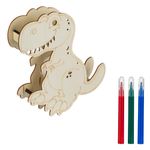 Jucarii, Copii si Bebe - Jucarii si jocuri - Jucarii & jocuri educative - Jocuri si jucarii educative - Set creativ dinozaur lemn, lumina led, 3 carioci multicolor, dimensiuni 16 x 2.5 x 12.5cm - Infinity.ro