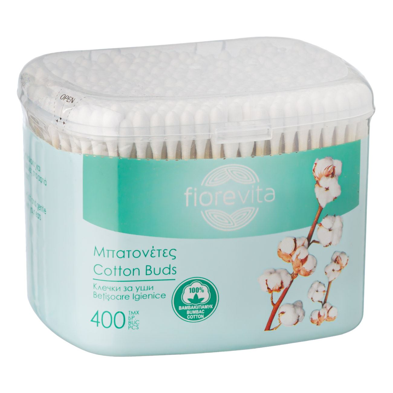 Betisoare igienice, fiorevita, set 400 bucati, bat bambus, cutie plastic