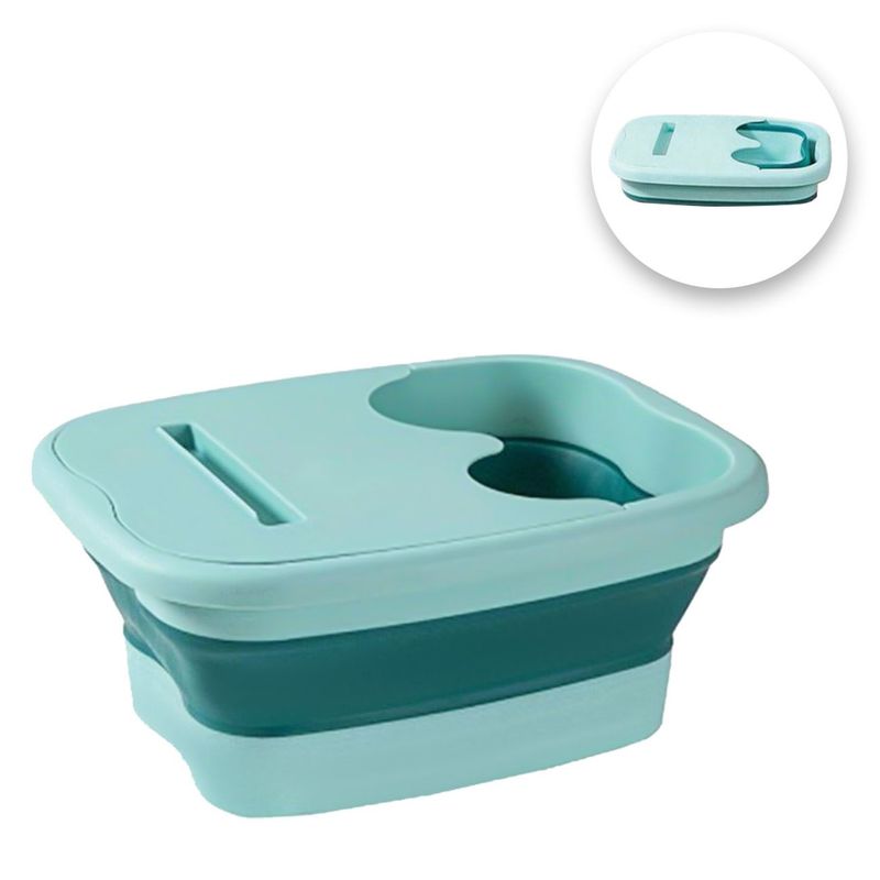 Jucarii, Copii si Bebe - Igiena si ingrijire - Baia bebelusului - Cadite bebe si accesorii baie - Cadita pliabila baie picioare, plastic, suport telefon, verde marin, dimensiuni 39 x 32 x 17cm - Infinity.ro