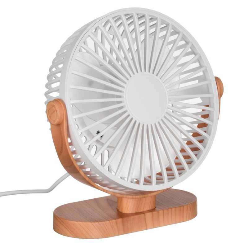 Electronice si Electrocasnice - Climatizare si sisteme de incalzire - Aparate racire aer - Ventilatoare - Ventilator birou usb, albrus, baza efect lemn, alb, 3 viteze, 16cm - Infinity.ro
