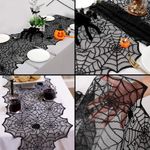 Casa si Gradina - Textile si covoare - Textile bucatarie - Fete de masa - Napron decorativ, model panze si paianjeni, negru, 183 x 45cm, poliester - Infinity.ro