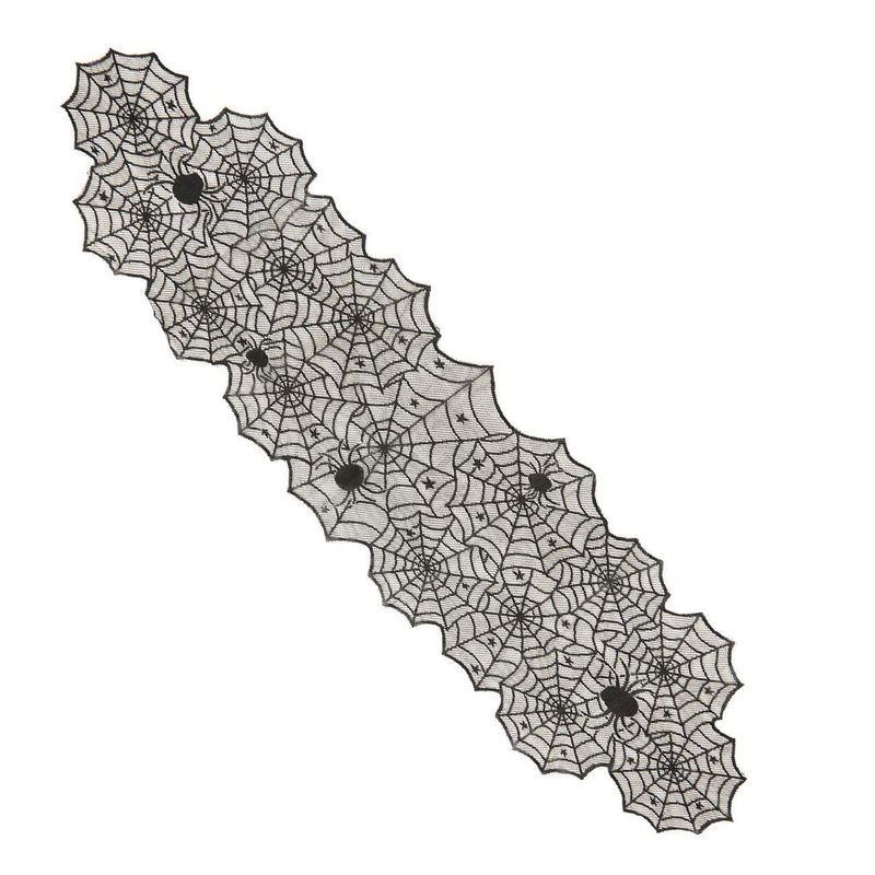 Casa si Gradina - Textile si covoare - Textile bucatarie - Fete de masa - Napron decorativ, model panze si paianjeni, negru, 183 x 45cm, poliester - Infinity.ro