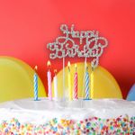 Casa si Gradina - Decoratiuni - Obiecte decorative - Accesorii decorative - Decoratiune tort, happy birthday, metalica, argintie, 10.5 x 21cm, cu strass - Infinity.ro