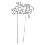 Casa si Gradina - Decoratiuni - Obiecte decorative - Accesorii decorative - Decoratiune tort, happy birthday, metalica, argintie, 10.5 x 21cm, cu strass - Infinity.ro