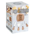 Casa si Gradina - Bucatarie si vesela - Vesela si tacamuri - Platouri de bucatarie - Set accesorii branza, 5 bucati, baza lemn, otel inoxidabil - Infinity.ro