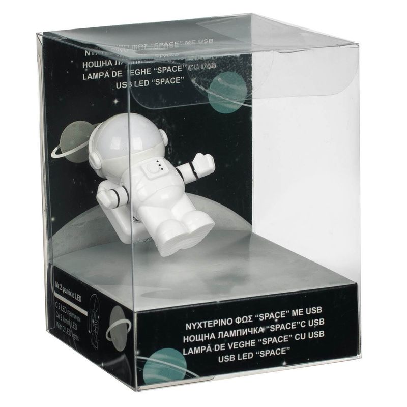Casa si Gradina - Corpuri si surse de iluminat - Veioze si lampi - Lampi de veghe - Lampa de veghe usb, space, 2 led-uri, figurina astronaut, cablu flexibil 30cm, alb - Infinity.ro