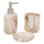 Casa si Gradina - Sanitare - Suporturi si accesorii baie - Accesorii baie - Set baie ceramica, model efect de lemn, 3 piese, multicolor - Infinity.ro
