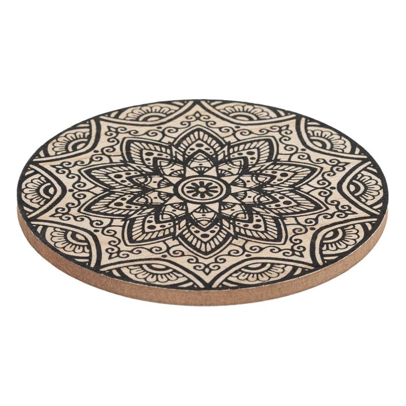 Casa si Gradina - Bucatarie si vesela - Accesorii bar - Suporturi bauturi - Suport pahare lemn mandala, rotund, diametru 11cm - Infinity.ro