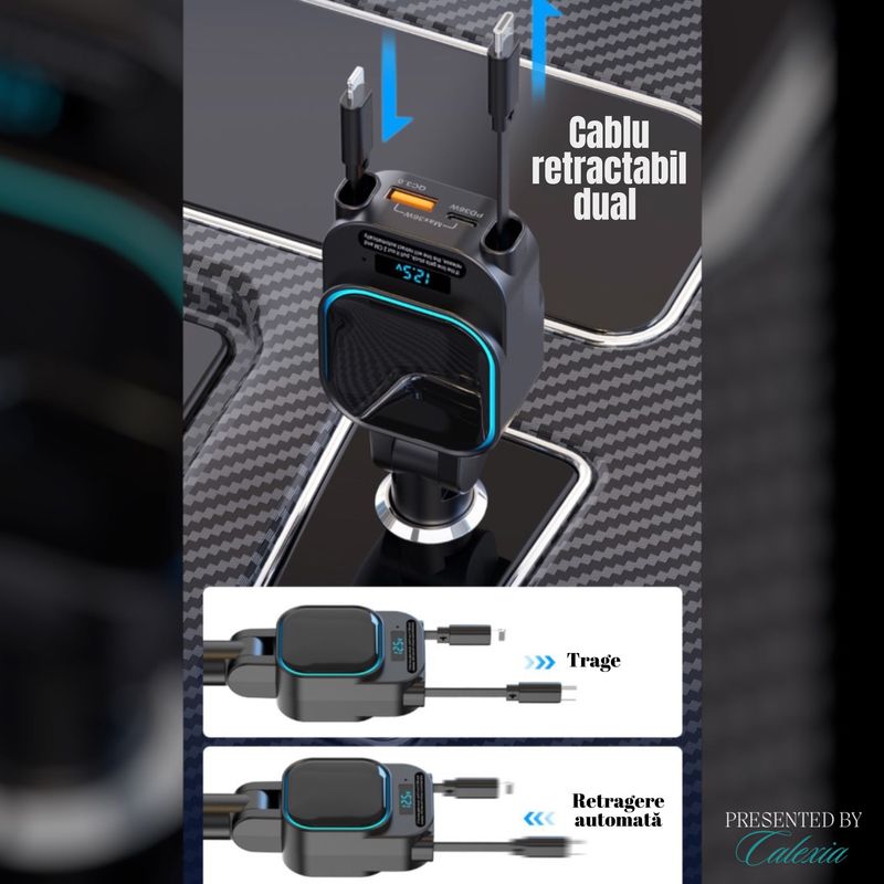 Laptop, Telefoane si Tablete - Telefoane mobile si accesorii - Accesorii Telefoane - Incarcatoare telefoane - Incarcator Auto PowerMax 4 in 1-Incarcare Rapida 96W pentru Pana la 3 Dispozitive Simultan,Transmitator FM - Infinity.ro
