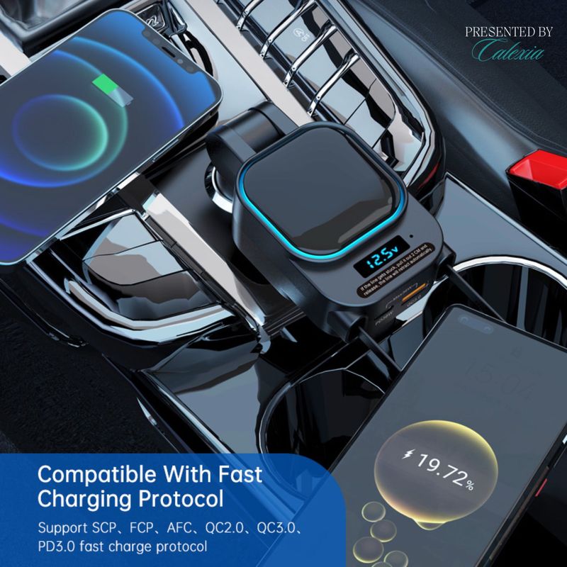 Laptop, Telefoane si Tablete - Telefoane mobile si accesorii - Accesorii Telefoane - Incarcatoare telefoane - Incarcator Auto PowerMax 4 in 1-Incarcare Rapida 96W pentru Pana la 3 Dispozitive Simultan,Transmitator FM - Infinity.ro