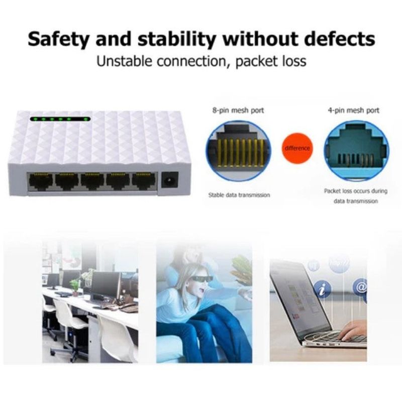 PC, gaming si accesorii - Retelistica - Switch-uri - Switch-uri fara management - Switch internet cu 5 Porturi, JH01 Plug and Play, 100/1000Mbps, auto MDI/MDIX, alb - Infinity.ro