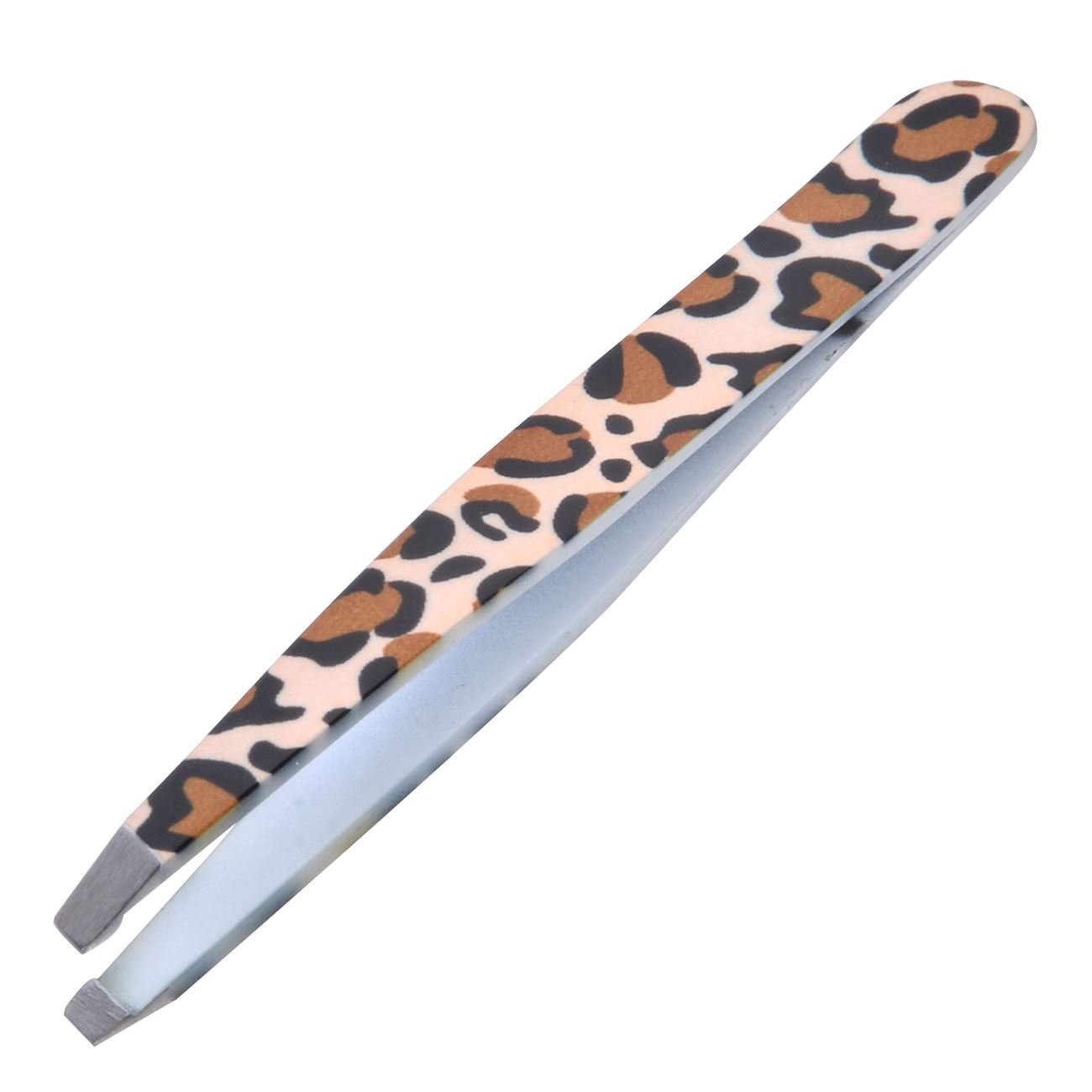 Penseta metalica, model leopard, varf inclinat, 9.6cm