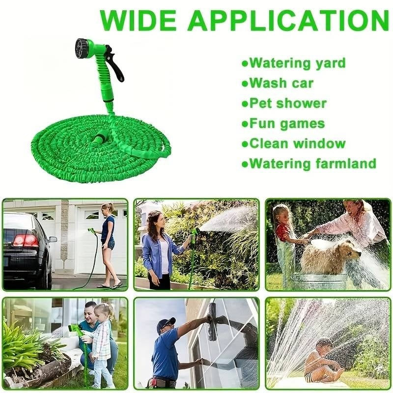 Casa si Gradina - Gradinarit si plante - Instalatii si accesorii pentru irigatii - Furtunuri de gradina si accesorii - Furtun extensibil de gradina, pana la 45m lungime, cu pistol cu 7 tipuri de jet, cu conectori, verde - Infinity.ro