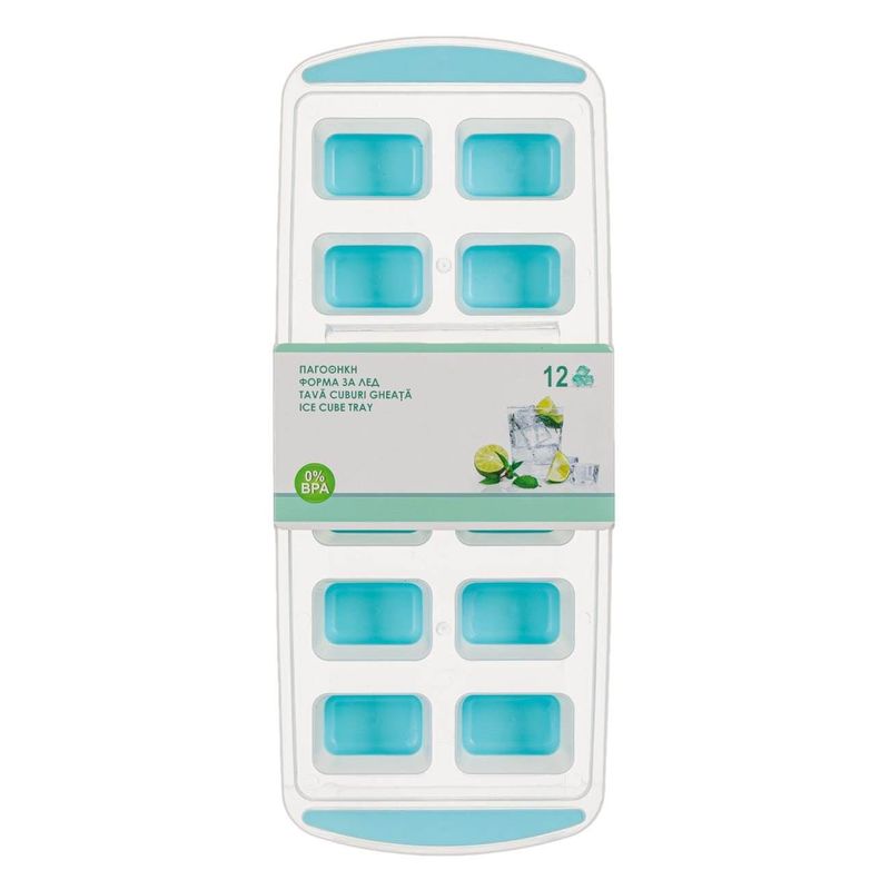 Casa si Gradina - Bucatarie si vesela - Accesorii bar - Forme cuburi de gheata - Tava cuburi de gheata, model transparent, material plastic, compartimente silicon, culoare turcoaz, 12 locuri - Infinity.ro