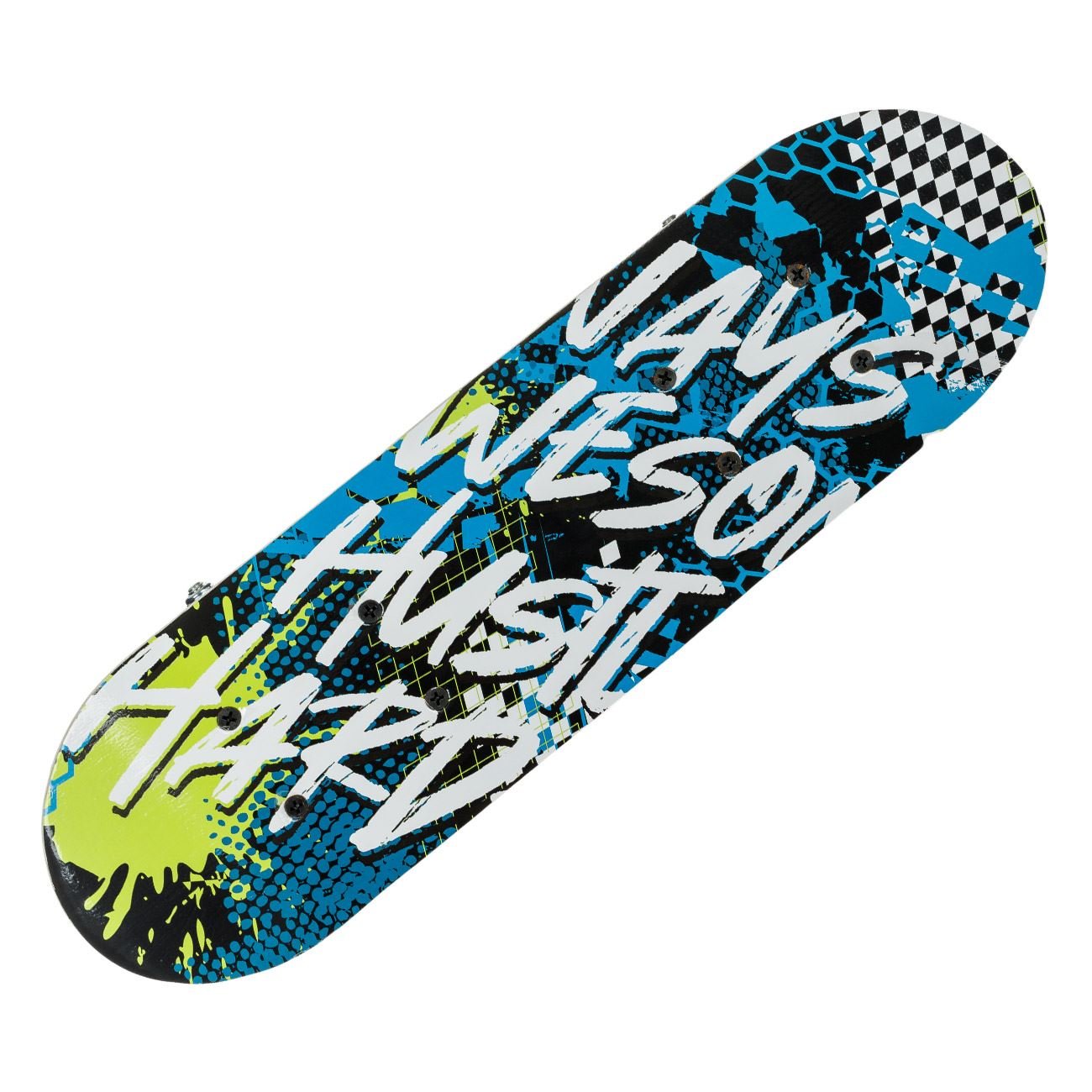 Skateboard, albastru si alb, 43 x 12.5 cm, baza antiderapanta, cadru aluminiu, rulmenti abec-5