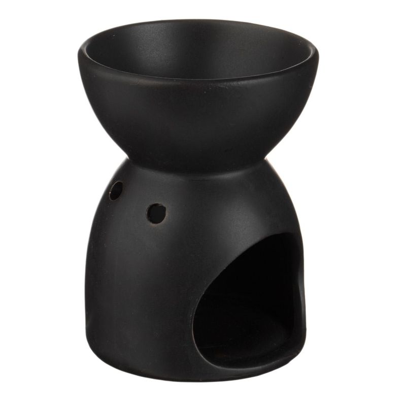 Casa si Gradina - Decoratiuni - Aromaterapie si lumanari - Uleiuri esentiale aromaterapie - Suport ulei parfumat, ceramica, model perforat floare, mesaj folie aurie, negru, 8 x 11cm - Infinity.ro