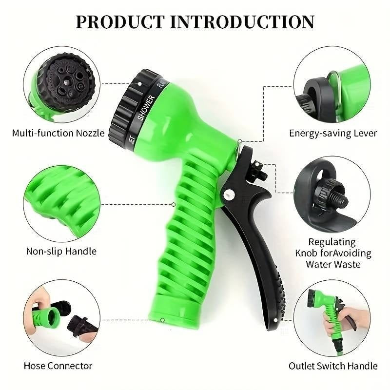 Casa si Gradina - Gradinarit si plante - Instalatii si accesorii pentru irigatii - Furtunuri de gradina si accesorii - Furtun extensibil de gradina, pana la 60m lungime, cu pistol cu 7 tipuri de jet, cu conectori, verde - Infinity.ro