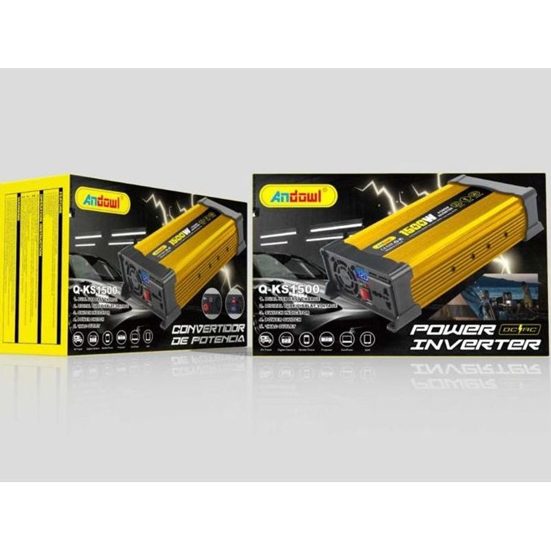 Auto si Moto - Reparatii si depanare - Invertoare auto - Invertor de tensiune auto Andowl KS1500, 1500W, 12V, 220V, 26 x 11 x 6.5cm, auriu - Infinity.ro