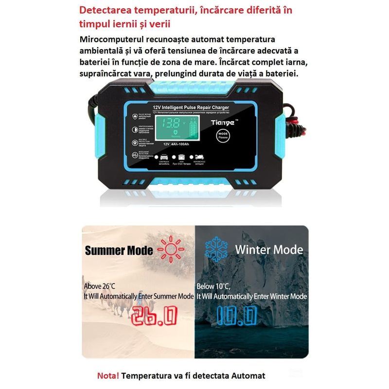 Auto si Moto - Reparatii si depanare - Redresoare - Redresor auto smart 12V 6A Max 2-100Ah, Auto/Moto, Incarcare Rapida - Infinity.ro
