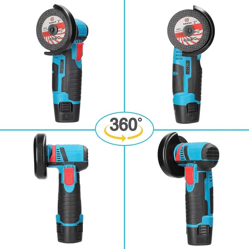 Casa si Gradina - Constructii - Scule electrice si accesorii - Polizoare - Mini polizor unghiular portabil, cu 2 acumulatori 12V, 750W, 1500mAh, 19500rpm, 2 discuri 76mm - Infinity.ro