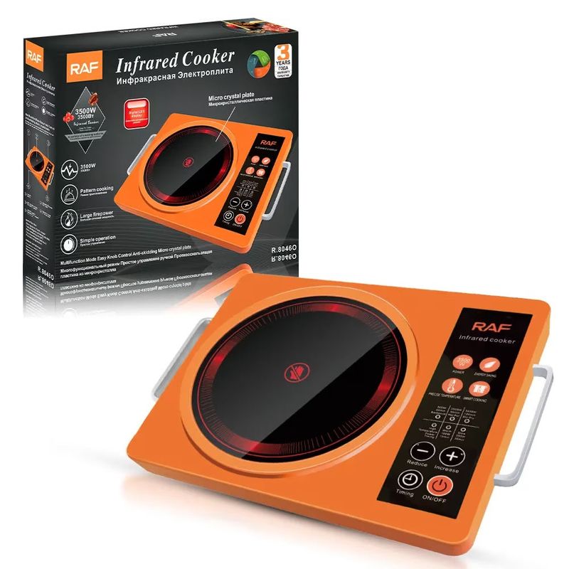 Electronice si Electrocasnice - Aragazuri, cuptoare si hote - Plite incorporabile - Plite electrice - Plita Electrica RAF R.8046 cu Incalzire Radianta Infrarosu si Control Tactil, 3500W, Orange - Infinity.ro