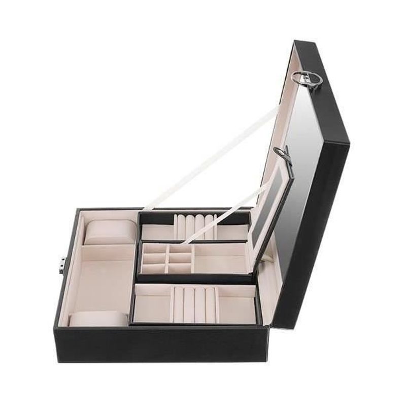 Fashion, accesorii si bijuterii - Femei - Bijuterii femei - Cutii bijuterii - Cutie pentru bijuterii, cu oglinda, negru, 25.5x25.5x9 cm - Infinity.ro