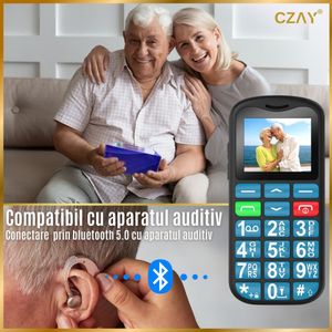 Telefon Mobil Seniori cu Taste Mari, CZAY®, 2G, Meniu in Limba Romana, Autonomie 7 Zile, Volum Mare, Buton SOS, Albastru