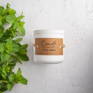 Lumanare parfumata handmade din ceara naturala de soia 100%, aroma de Menta salbatica, Recipient ceramic, 150 g