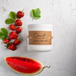 Casa si Gradina - Decoratiuni - Aromaterapie si lumanari - Lumanari si candele - Lumanare parfumata handmade din ceara naturala de soia 100%, aroma de Capsuni si pepene verde, Recipient, 150 g - Infinity.ro