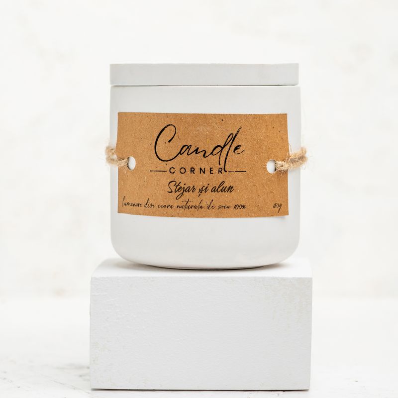Casa si Gradina - Decoratiuni - Aromaterapie si lumanari - Lumanari si candele - Lumanare parfumata handmade din ceara naturala de soia 100%, aroma de Stejar si alun, Recipient ceramic alb, 150 g - Infinity.ro