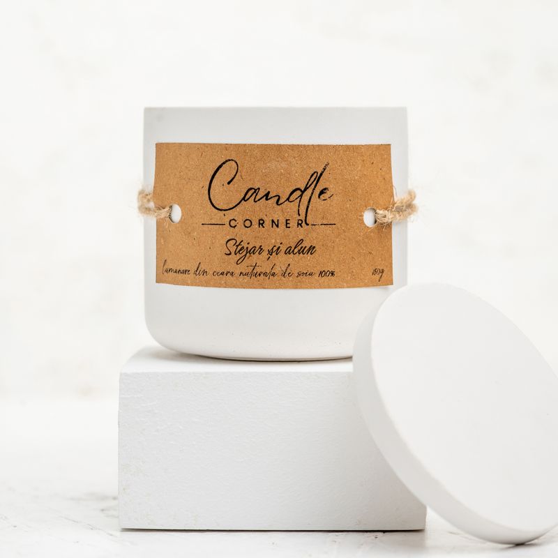 Casa si Gradina - Decoratiuni - Aromaterapie si lumanari - Lumanari si candele - Lumanare parfumata handmade din ceara naturala de soia 100%, aroma de Stejar si alun, Recipient ceramic alb, 150 g - Infinity.ro