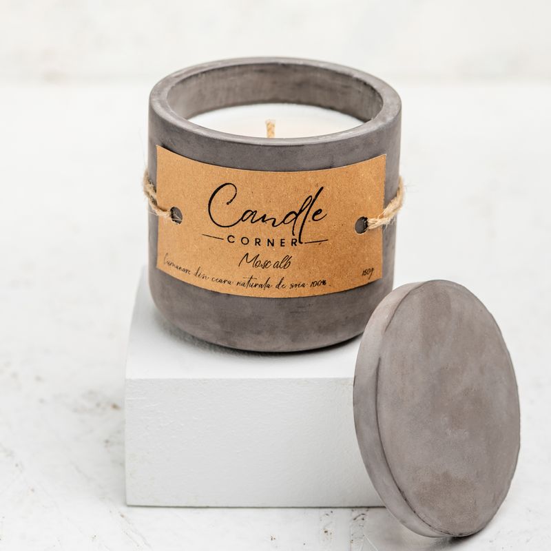 Casa si Gradina - Decoratiuni - Aromaterapie si lumanari - Lumanari si candele - Lumanare parfumata handmade din ceara naturala de soia 100%, aroma Mosc alb, Recipient ceramic, 150 g - Infinity.ro